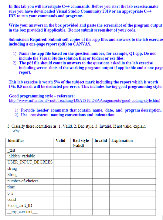 Solved In this lab you will investigate C++ commands. Before | Chegg.com
