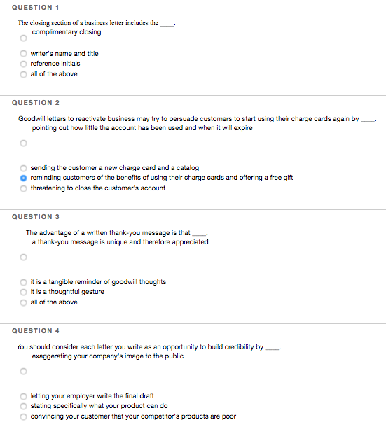 Solved QUESTION 1 The Closing Section Of A Business Letter Chegg