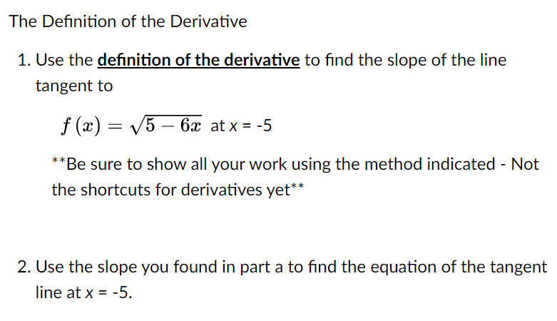 slope of tangent line definition of derivative