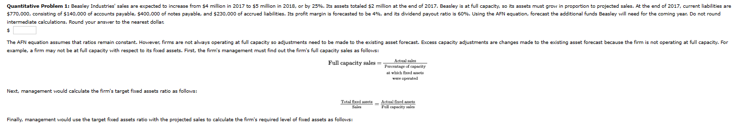 Solved Quantitative Problem 1: Beasley Industries' Sales Are | Chegg.com