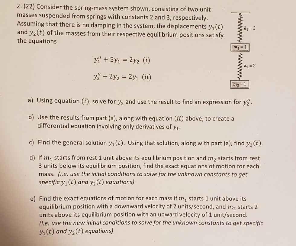 Solved 2. (22) Consider The Spring-mass System Shown, | Chegg.com