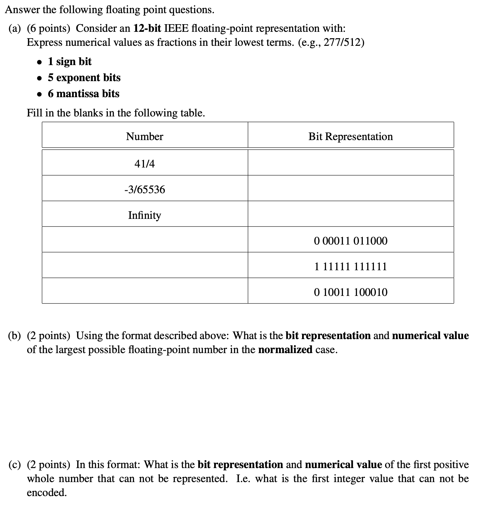 Solved Answer the following floating point questions. | Chegg.com