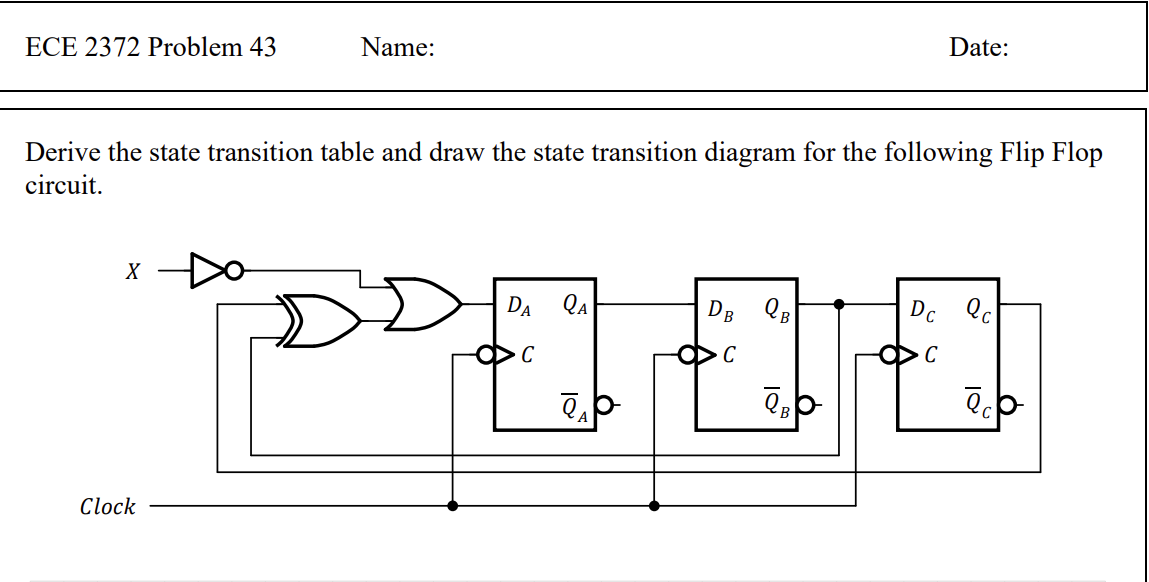 Solved ECE2372 Problem 43 Derive the state transition table | Chegg.com