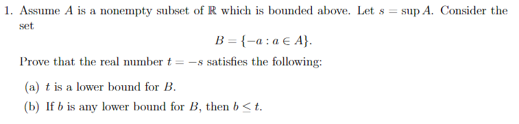 Solved 1. Assume A Is A Nonempty Subset Of R Which Is | Chegg.com