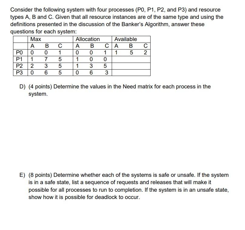 Solved Consider The Following System With Four Processes | Chegg.com