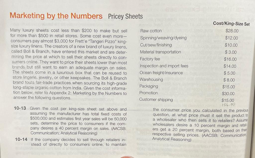 Solved Marketing by the Numbers Pricey Sheets Many luxury