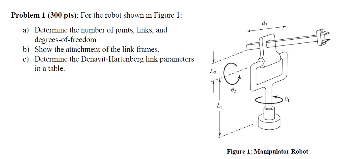 Solved Problem 1 (300 pts): For the robot shown in Figure 1: | Chegg.com