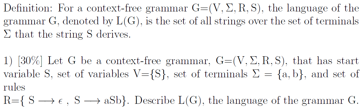 Solved Definition Context Free Grammar G V E R S Language Grammar G Denoted L G Set Strings Set T Q