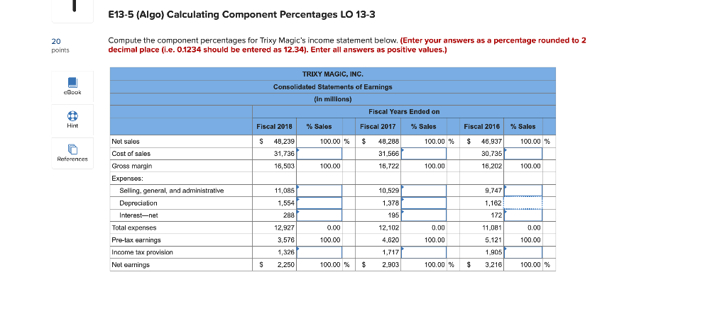 Solved E13-5 (Algo) Calculating Component Percentages LO | Chegg.com