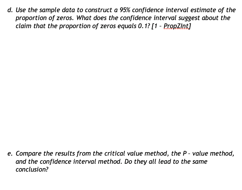 Solved d. Use the sample data to construct a 95% | Chegg.com