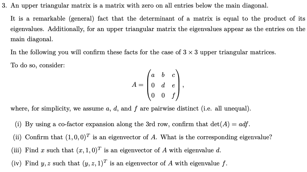 Solved 3. An upper triangular matrix is a matrix with zero | Chegg.com