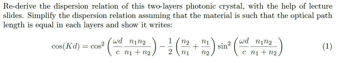 Solved Re-derive the dispersion relation of this two-layers | Chegg.com