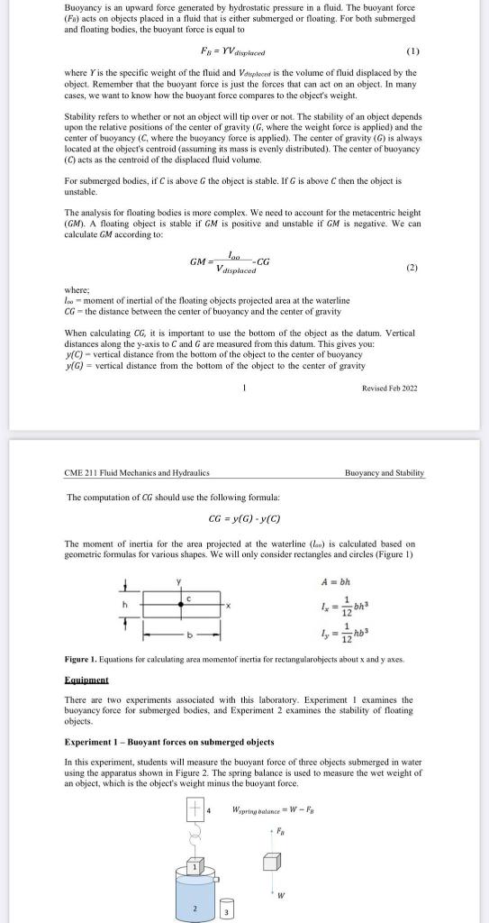 Solved 2. Concept Questions a. In the lost buoyancy method