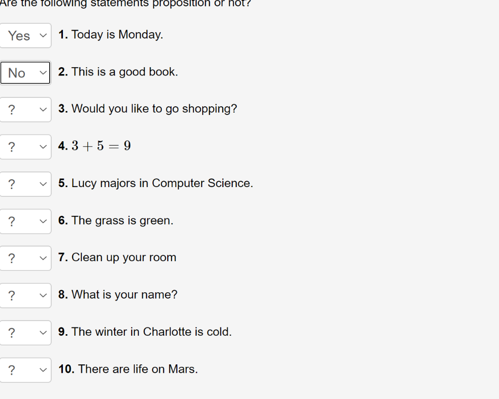 Solved Are The Following Statements Proposition Or Not? Yes | Chegg.com