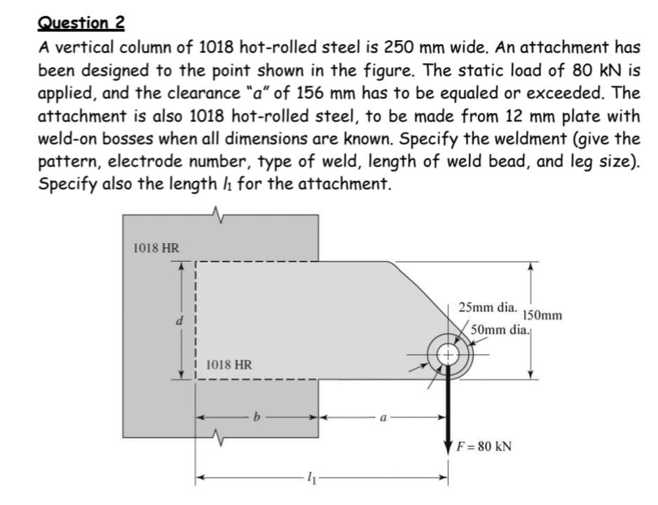 A vertical column of 1018 hotrolled steel is 250 mm