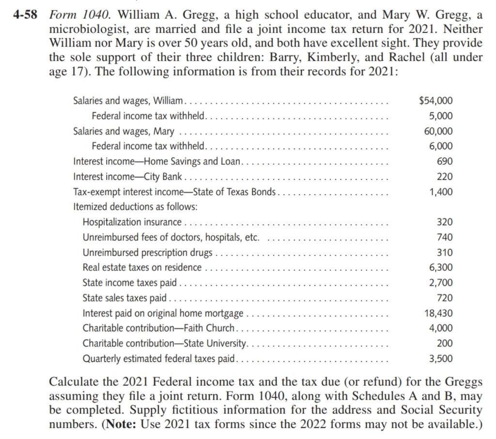 Please Solve This Problem TAX RETURN And Follow | Chegg.com