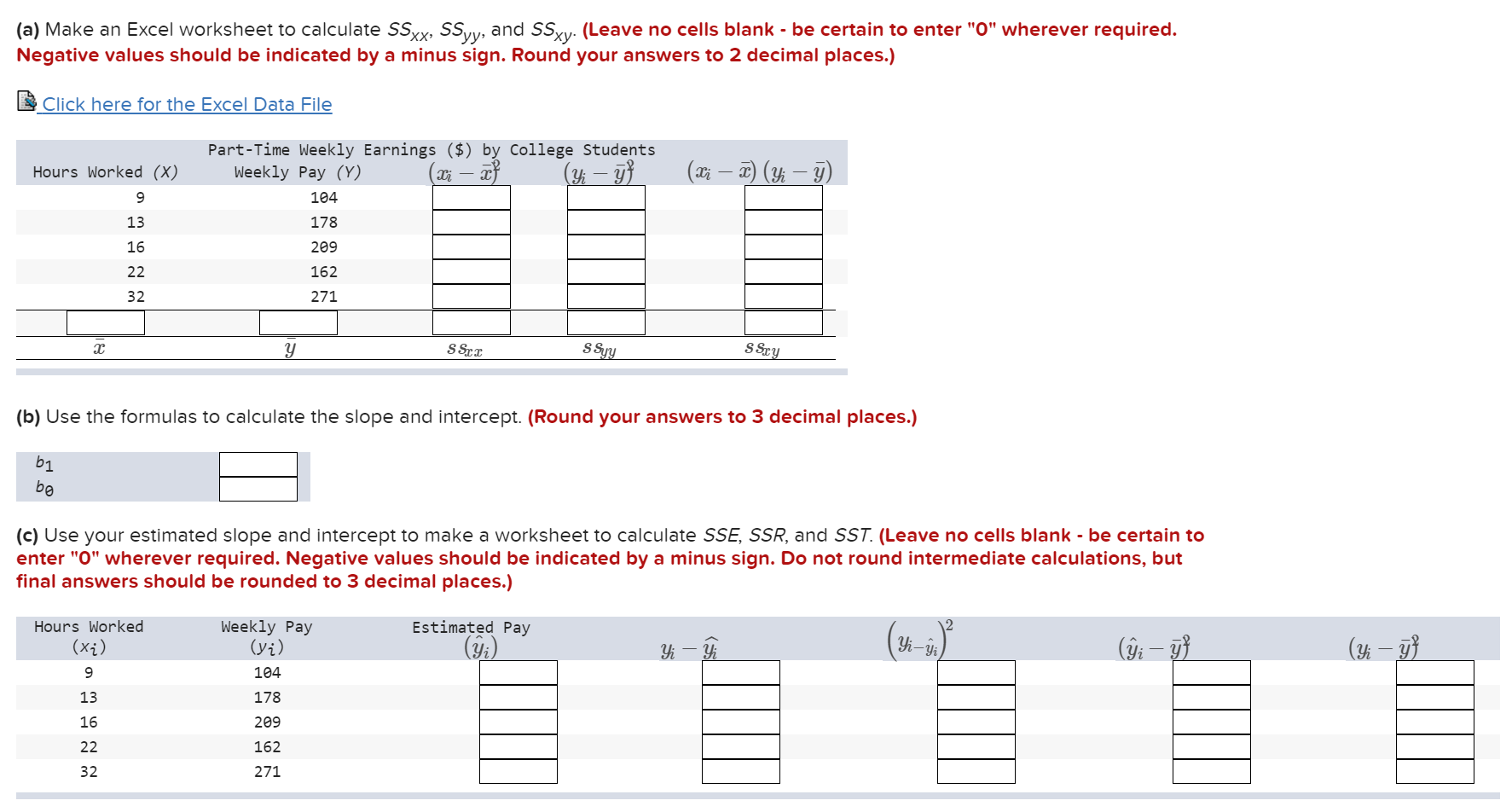 Solved A Make An Excel Worksheet To Calculate Ssxx Ssyy Chegg Com