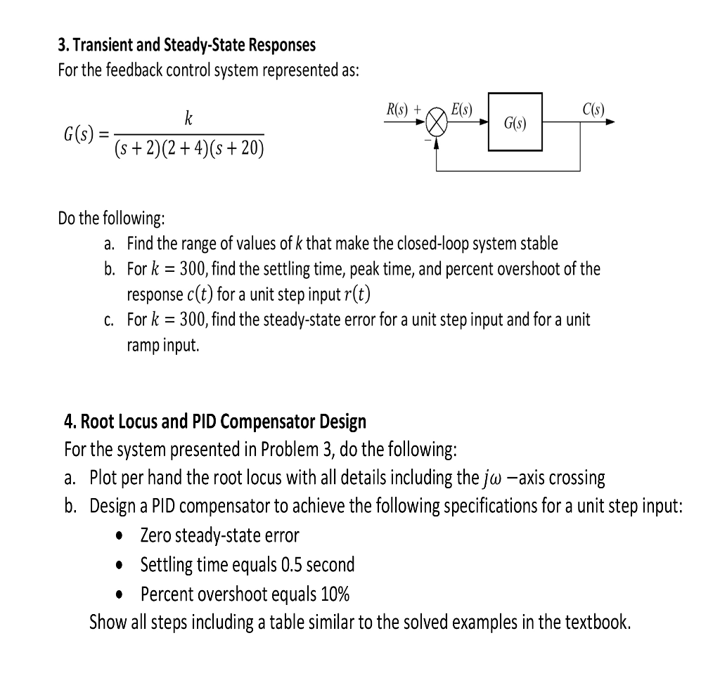 3. Transient and Steady-State Responses For the | Chegg.com