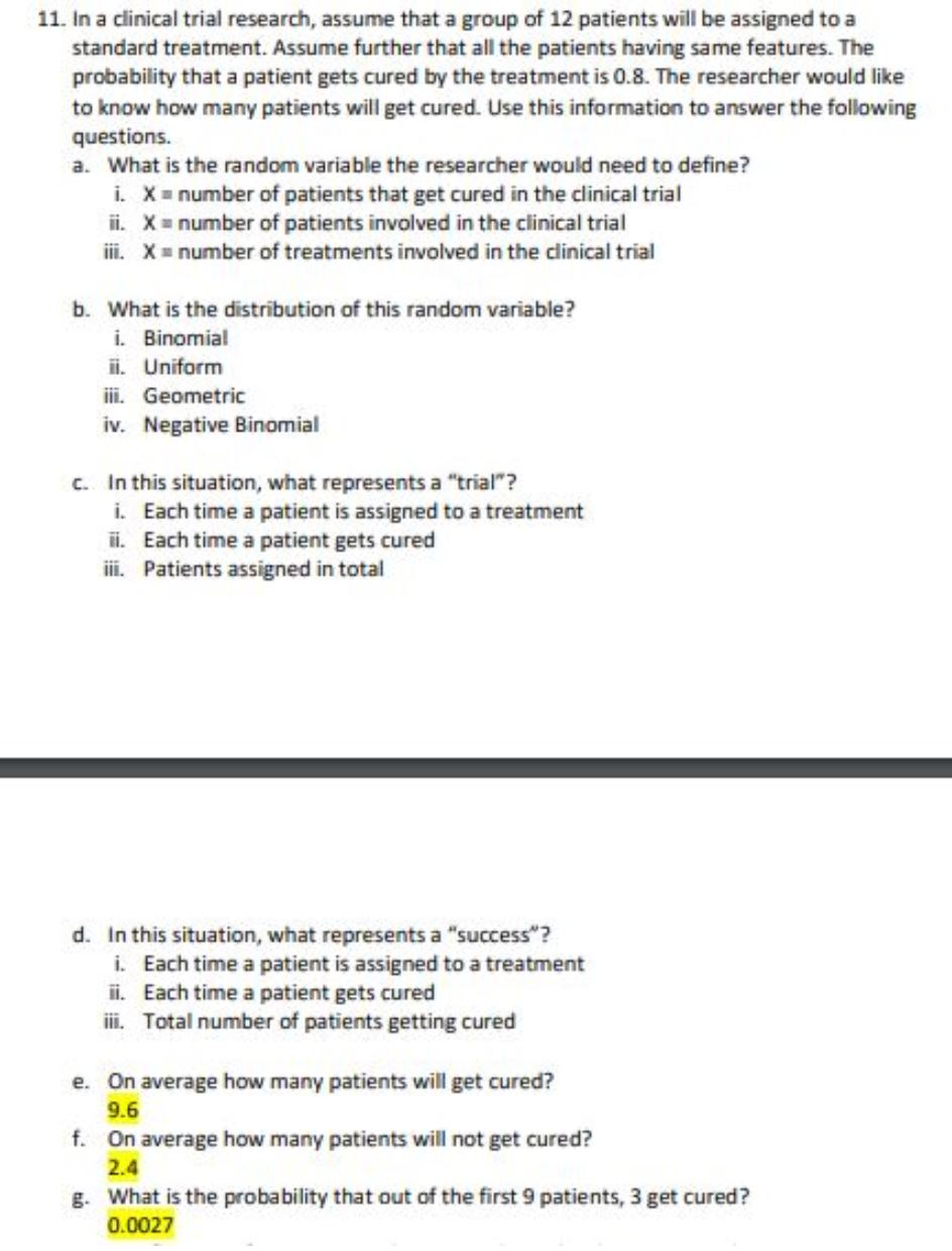 Solved 11 In A Clinical Trial Research Assume That A Gr Chegg Com