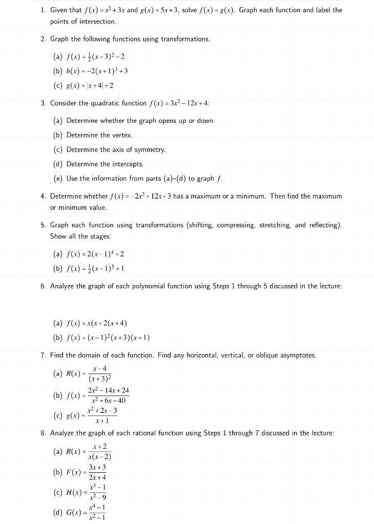 Solved 1. Given that f(x) = x2 + 3x and g(x) = 5x + 3, solve | Chegg.com