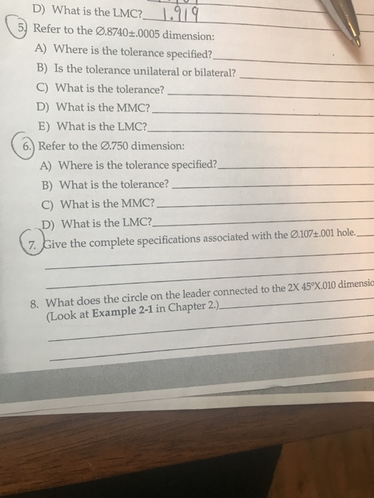 Solved D) What is the LMc?1.119 5) Refer to the Ø·8740±.0005 | Chegg.com