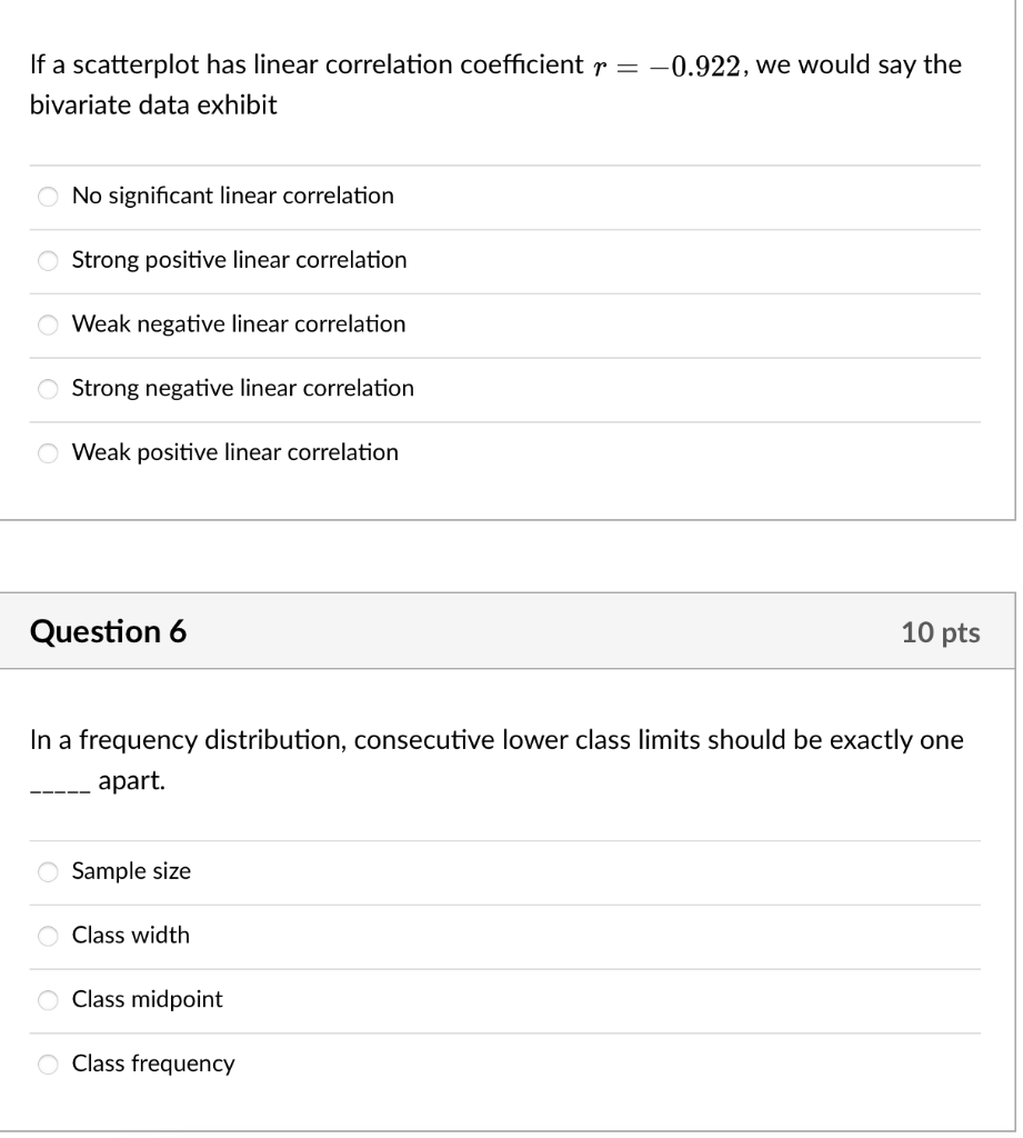 Solved If a scatterplot has linear correlation coefficient | Chegg.com