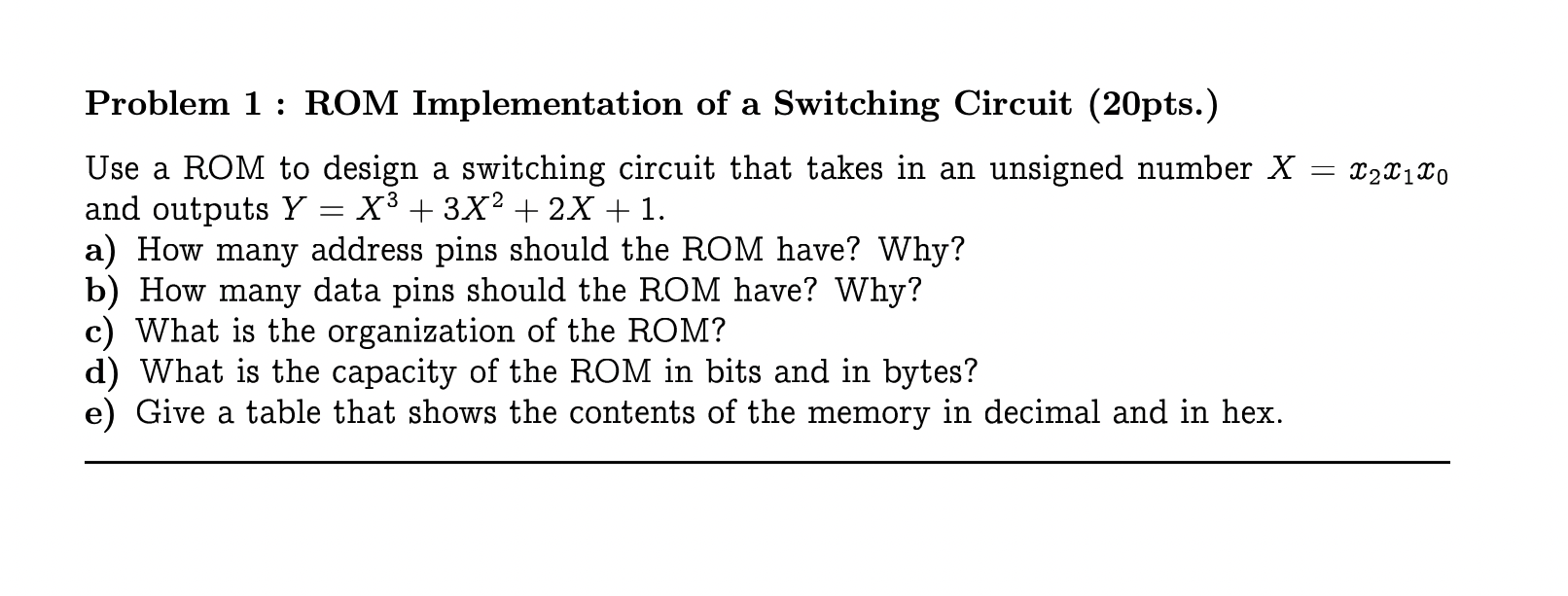 Solved Problem 1 : ROM Implementation of a Switching Circuit | Chegg.com