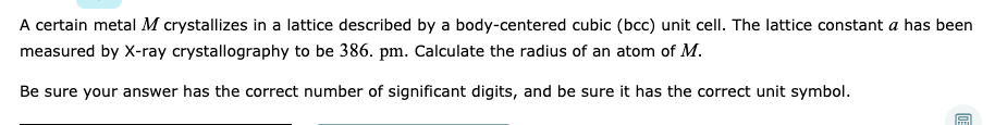 Solved A Certain Metal M Crystallizes In A Lattice Described | Chegg.com