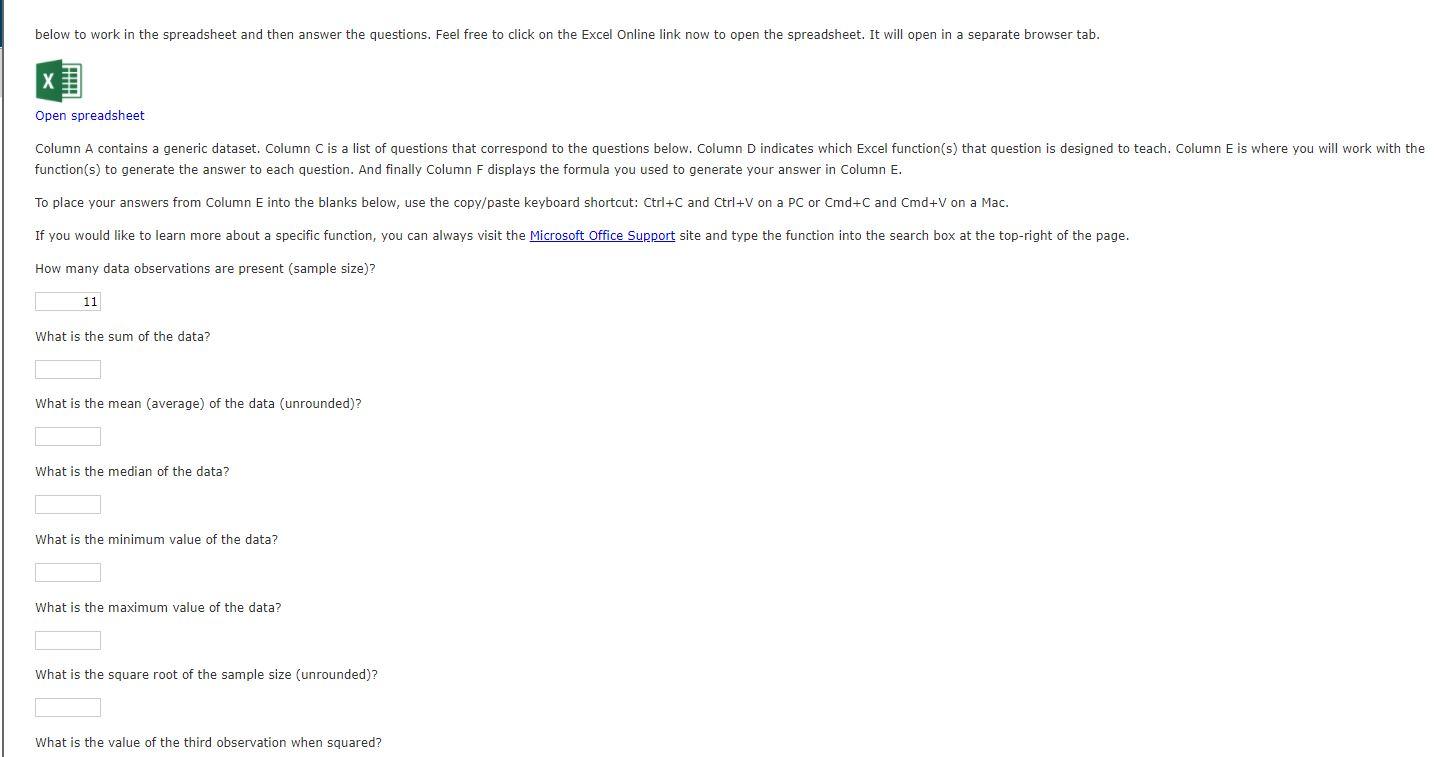 Solved below to work in the spreadsheet and then answer the | Chegg.com