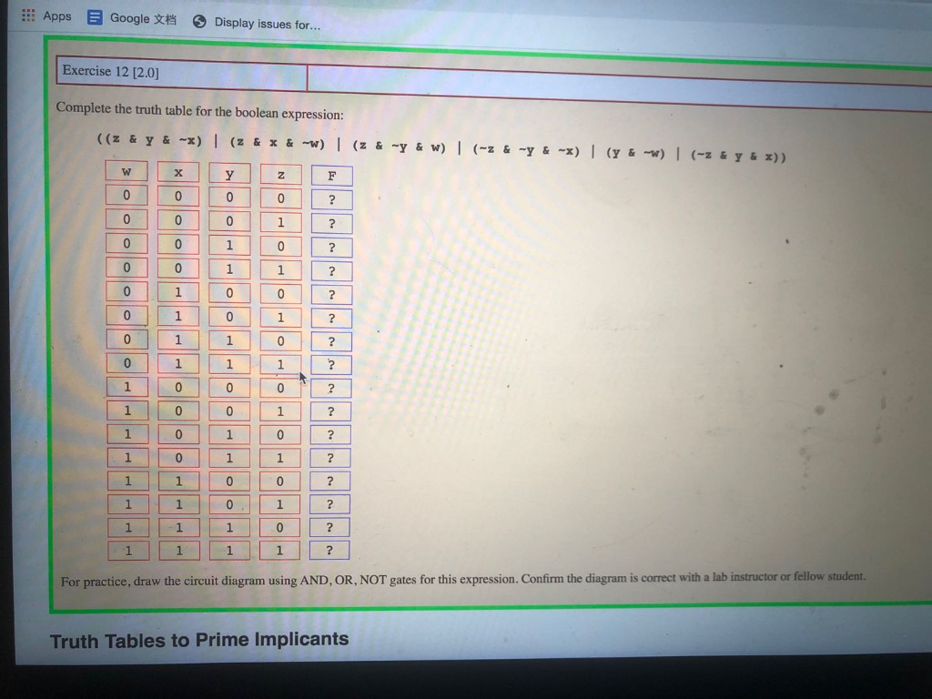 Solved Exercise 11 [2.0) Complete the truth table for the | Chegg.com