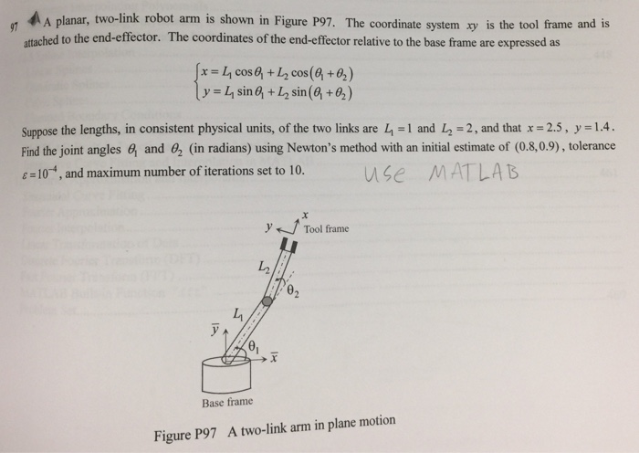 A planar, two-link robot arm is shown in Figure P97. | Chegg.com