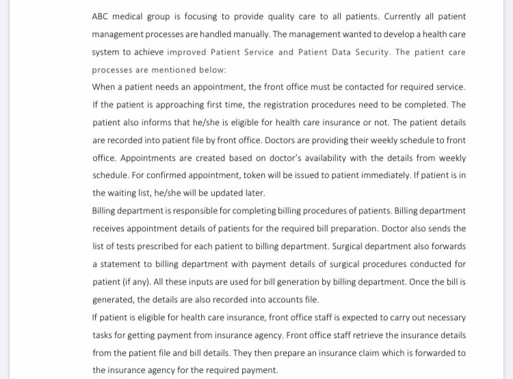 ABC medical group is focusing to provide quality care to all patients. Currently all patient management processes are handled