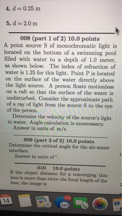 a point source s of monochromatic light is located on the bottom