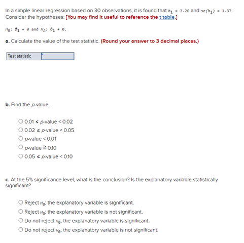 Solved In a simple linear regression based on 30 | Chegg.com