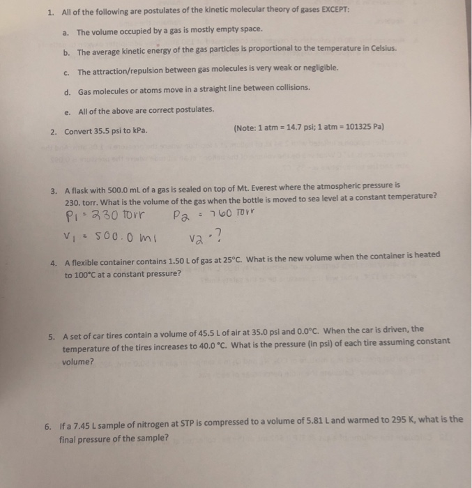 Solved All of the following are postulates of the kinetic | Chegg.com