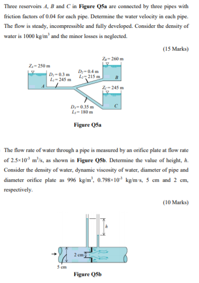 Solved Three reservoirs A, B and C in Figure Q5a are | Chegg.com