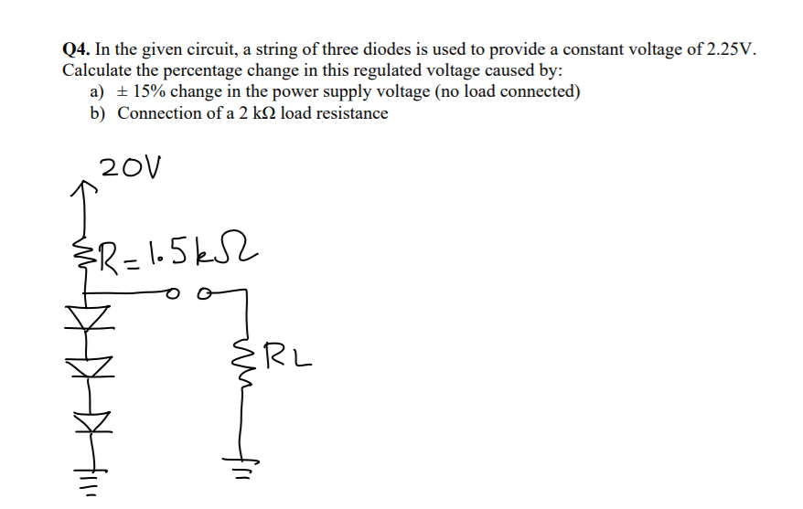Solved Q4. In the given circuit, a string of three diodes is | Chegg.com