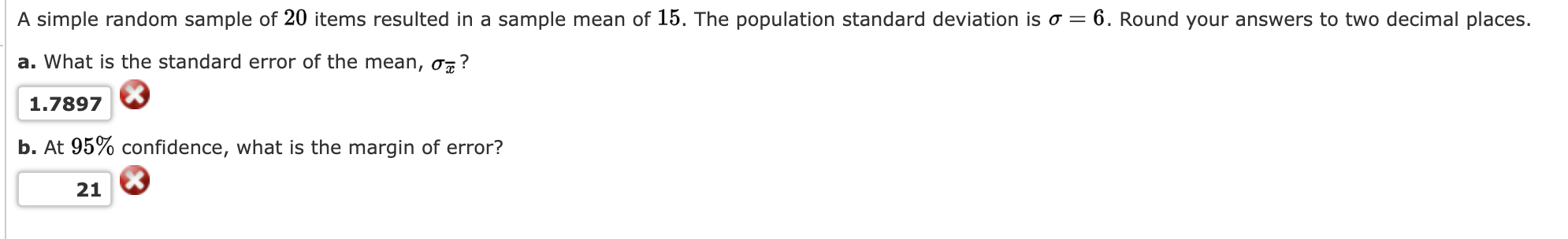 Solved A simple random sample of 20 items resulted in a | Chegg.com