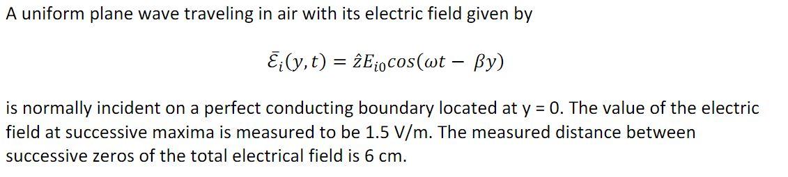 Solved A Uniform Plane Wave Traveling In Air With Its