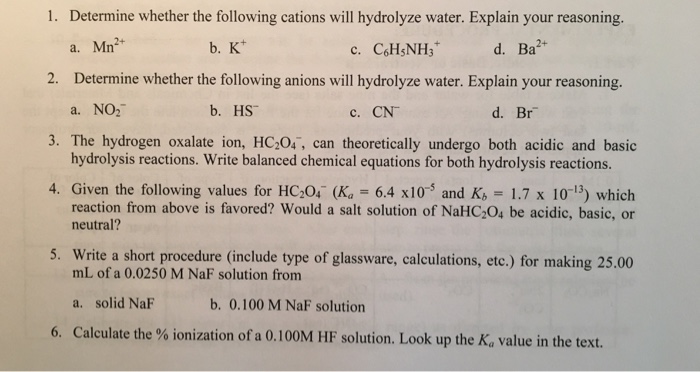 Solved Determine whether the following cations will | Chegg.com