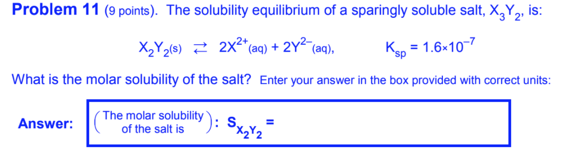 Solved Problem 11 (9 points). The solubility equilibrium of | Chegg.com
