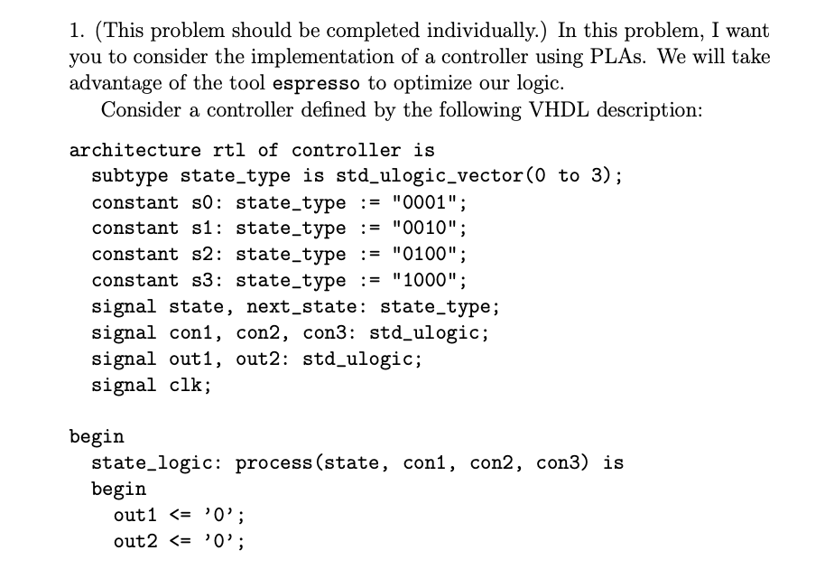 Solved 1. (This problem should be completed individually.) | Chegg.com