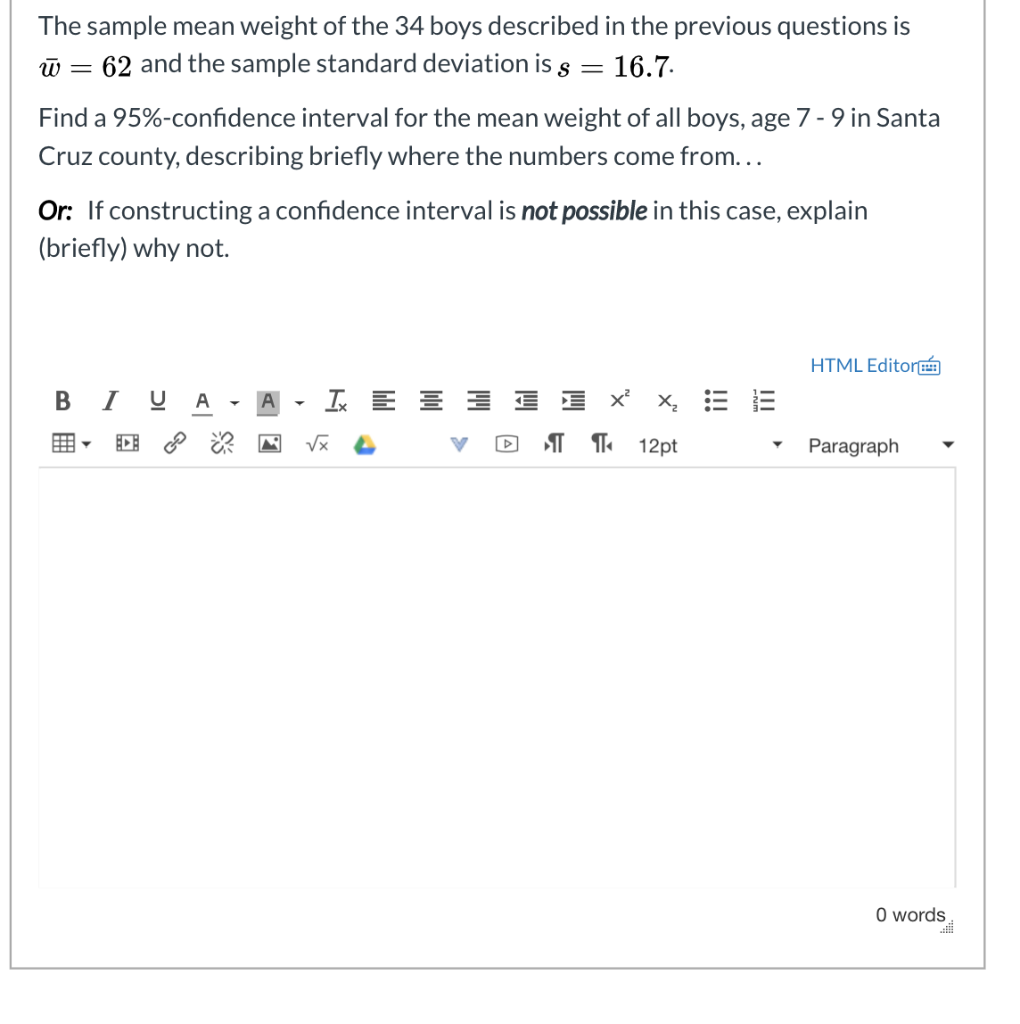 Solved The sample mean weight of the 34 boys described in | Chegg.com