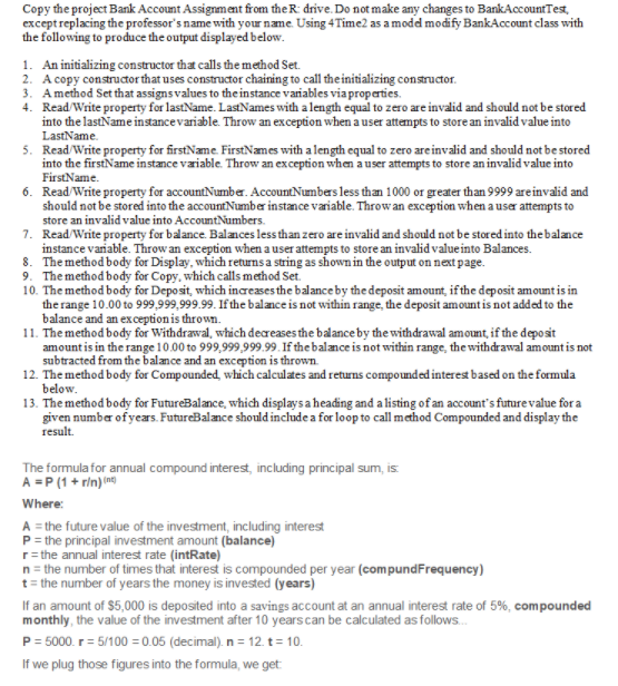 Copy the project Bank Account Assignment from the R | Chegg.com