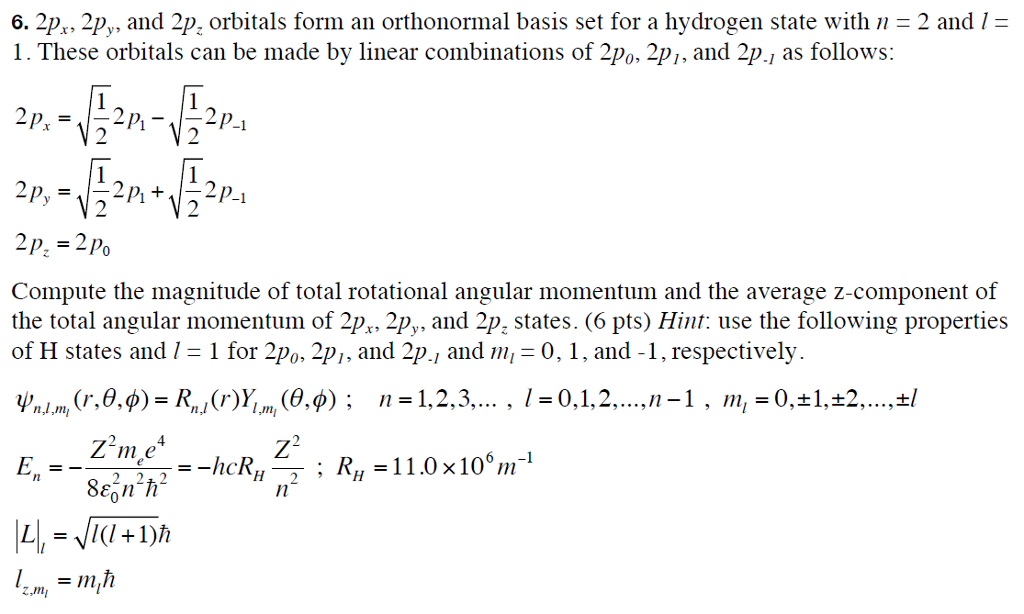 Solved Px Py And P Orbitals Form An Orthonormal Chegg Com