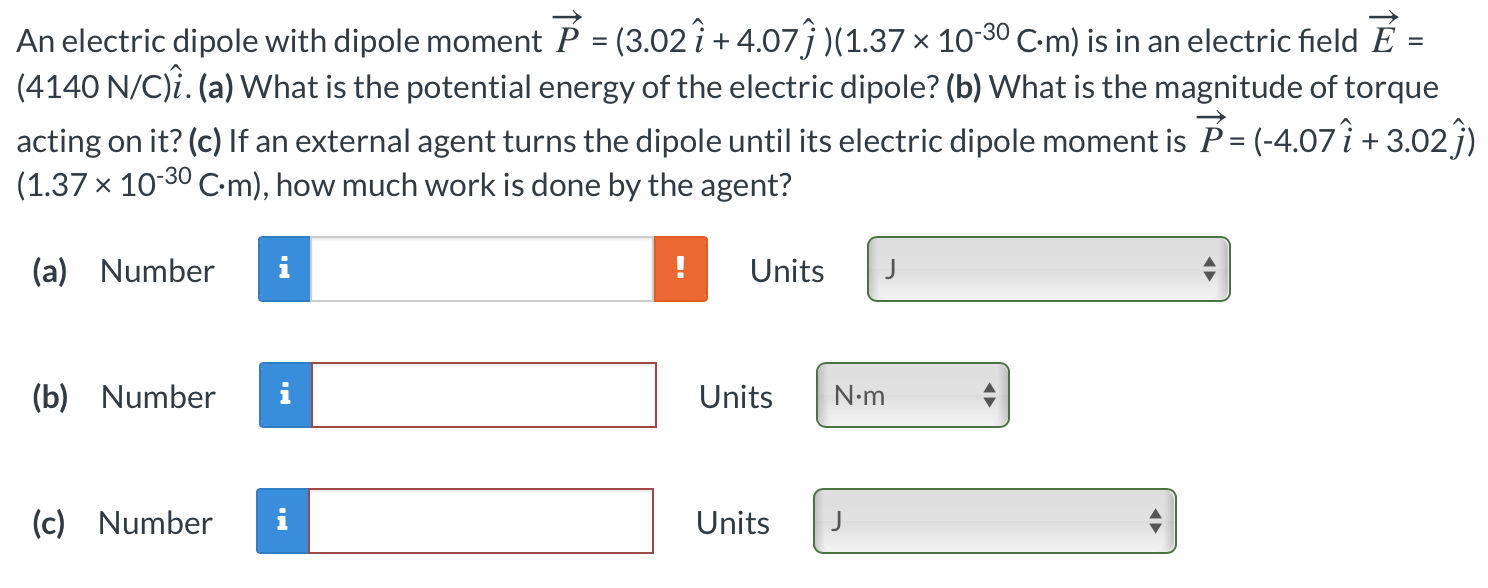 Solved An Electric Dipole With Dipole Moment N 3 02 I Chegg Com