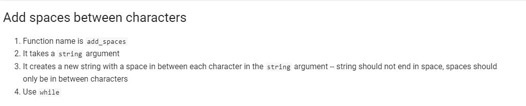 Solved Add spaces between characters 1. Function name is | Chegg.com