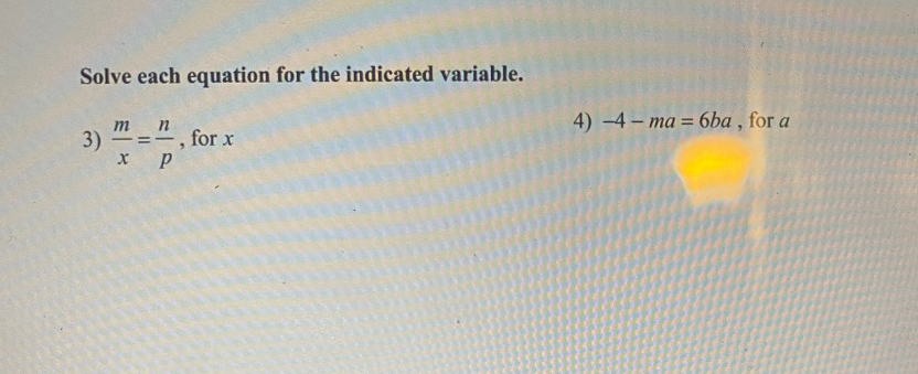 Solved Solve each equation for the indicated variable. m n | Chegg.com