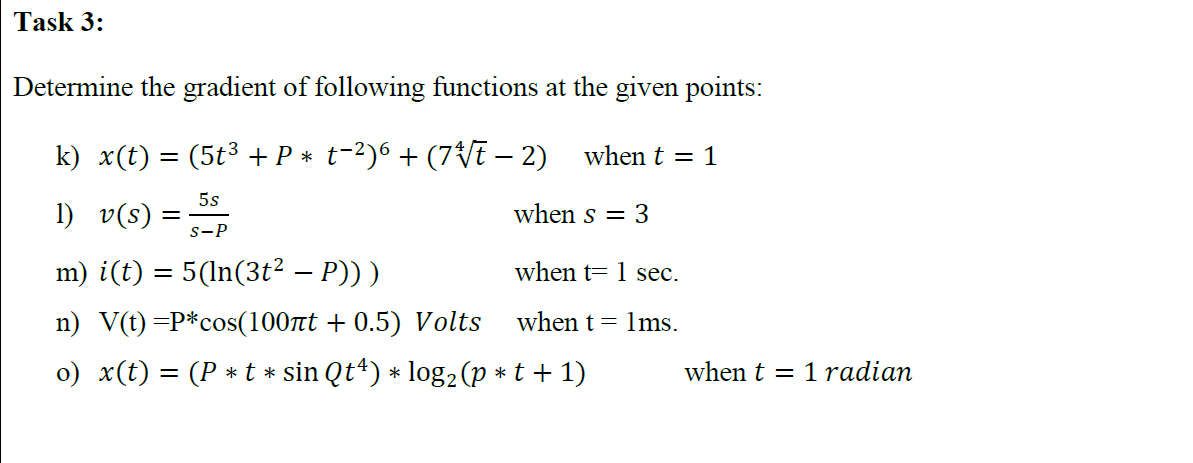 Solved Task 3: Determine the gradient of following functions | Chegg.com