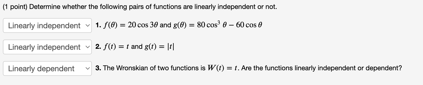 Solved oint) Determine whether the following pairs of | Chegg.com
